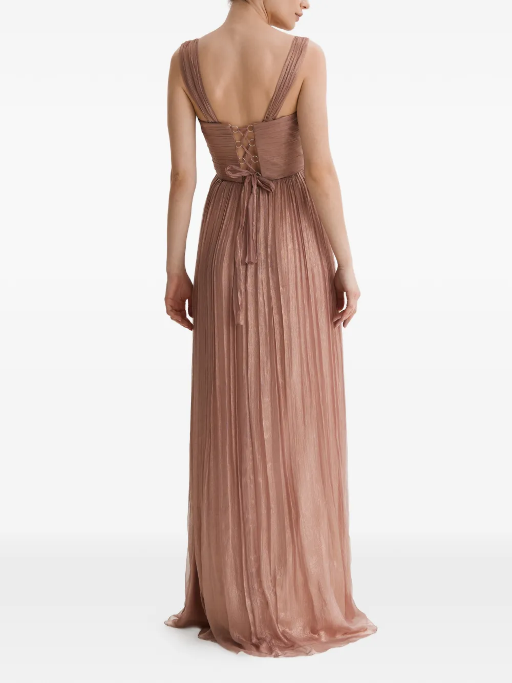 FRAMBOISE Kiros plissé maxi-dress met veters Roze