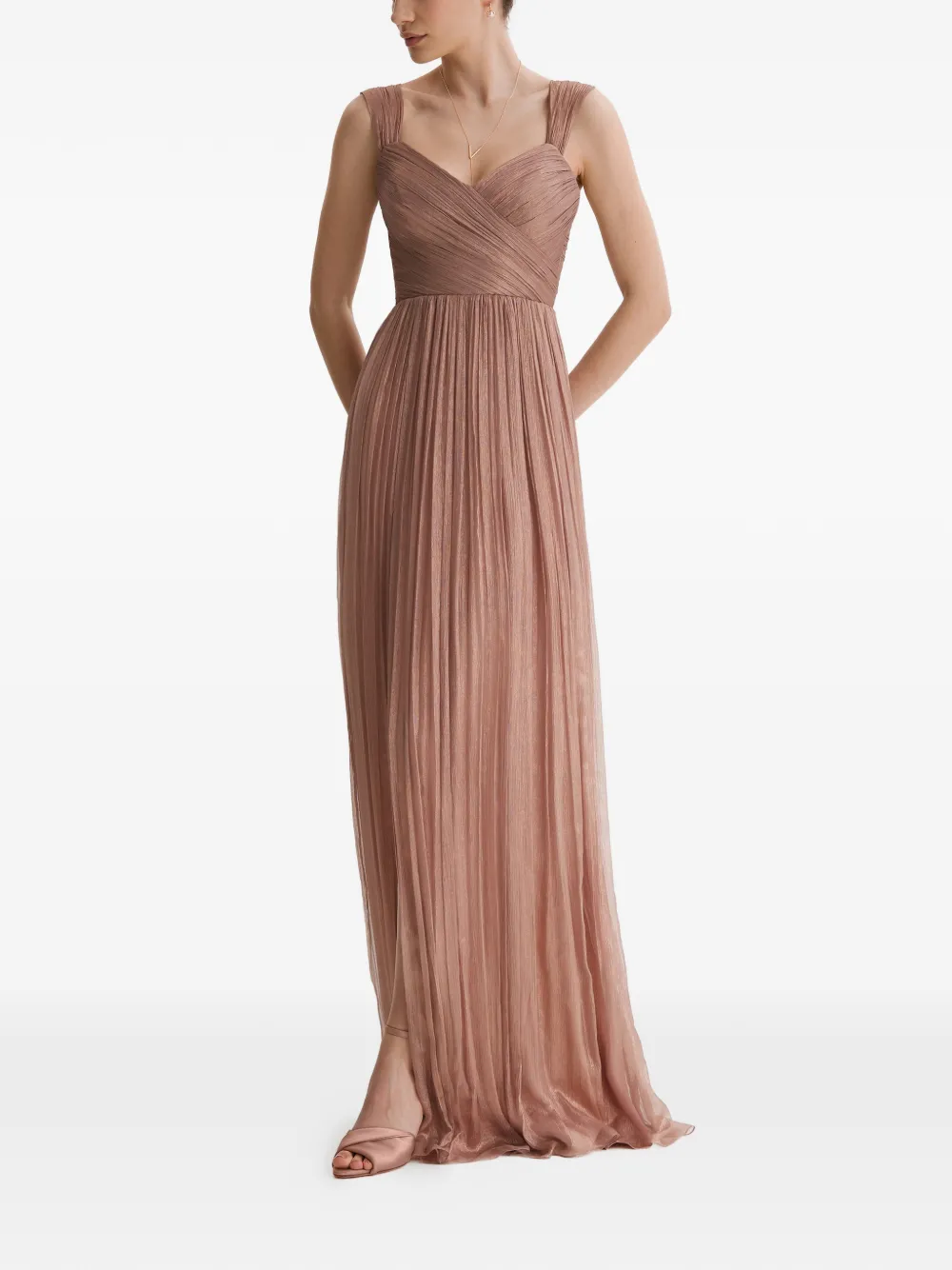 FRAMBOISE Kiros plissé maxi-dress met veters Roze