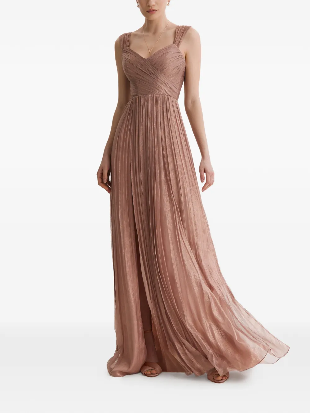 FRAMBOISE Kiros plissé maxi-dress met veters Roze