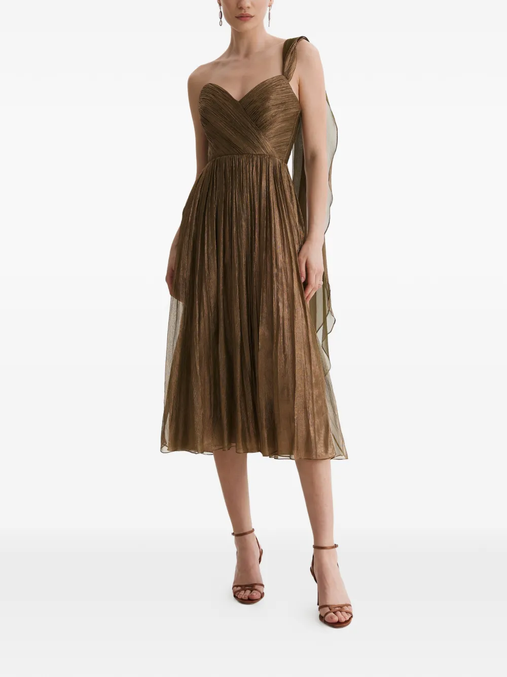 FRAMBOISE Kassia asymmetrische midi-jurk met plissé-effect Bruin