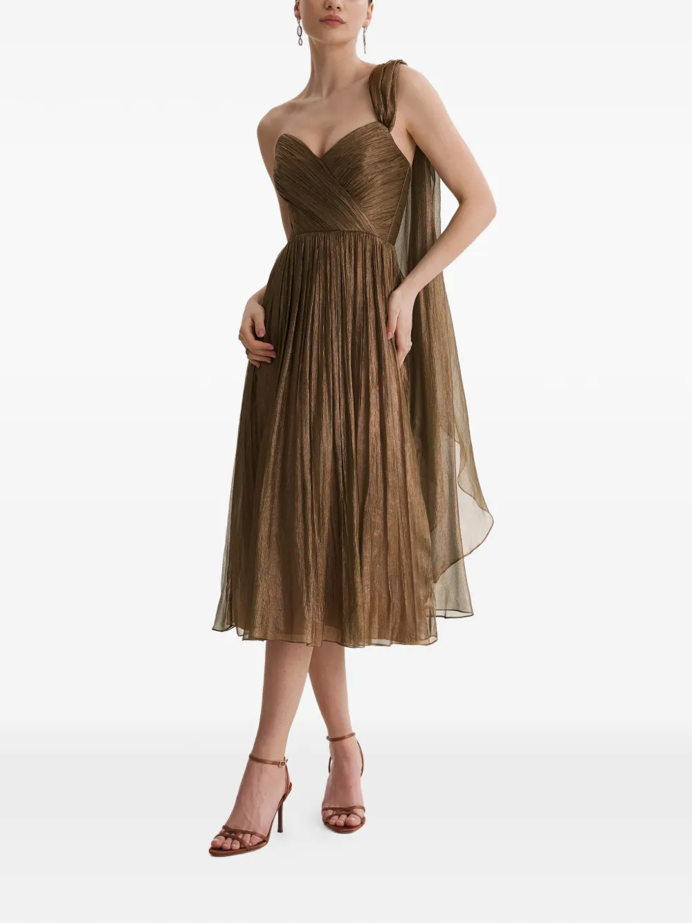 FRAMBOISE Kassia asymmetrische midi-jurk met plissé-effect Bruin
