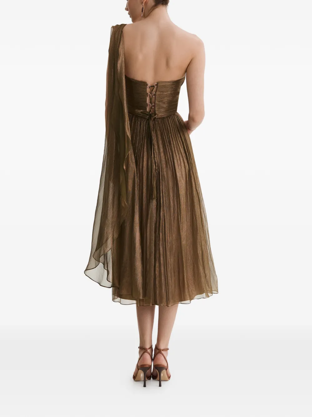FRAMBOISE Kassia asymmetrische midi-jurk met plissé-effect Bruin