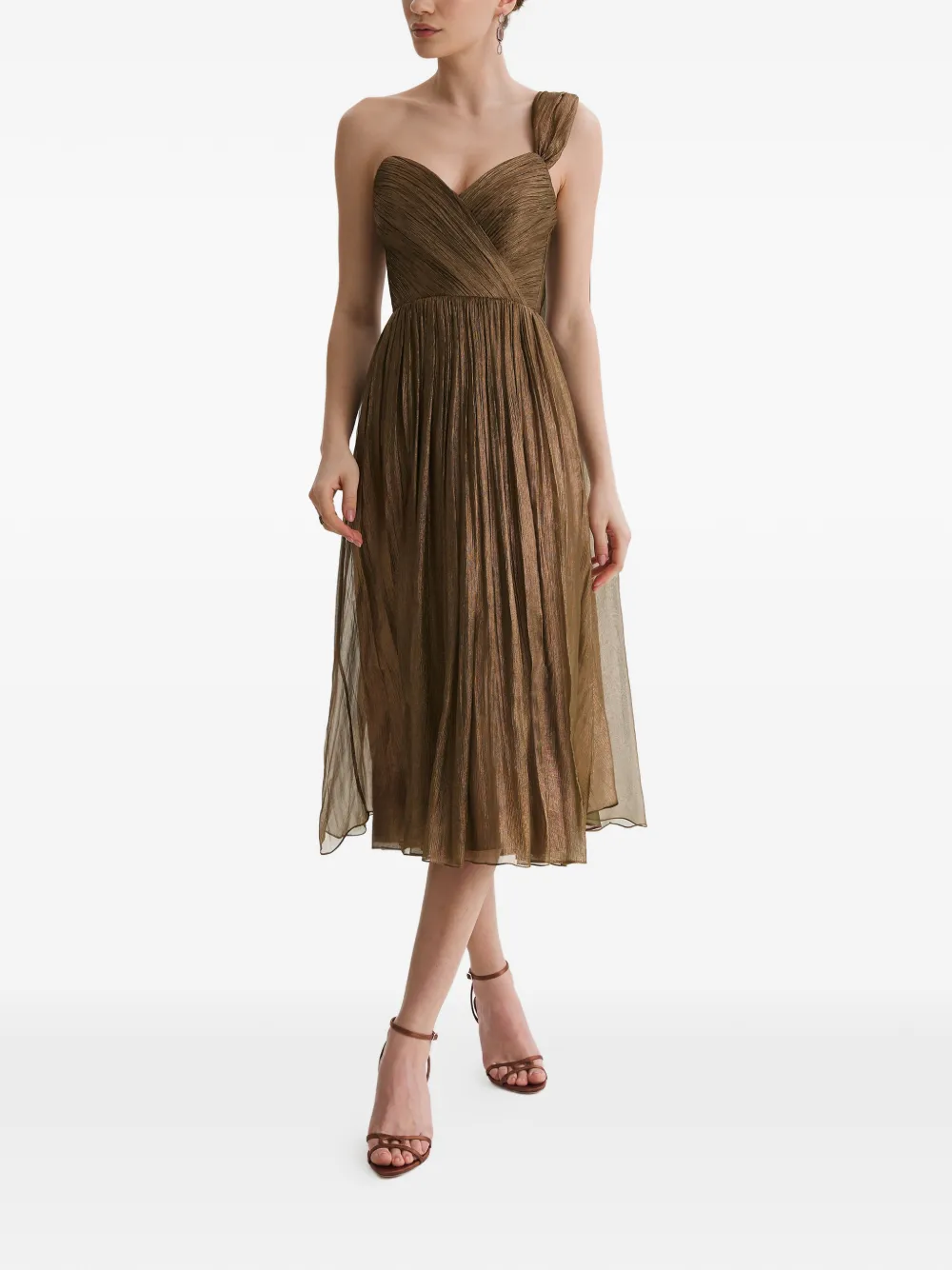 FRAMBOISE Kassia plissé-effect one-shoulder midi dress - Braun