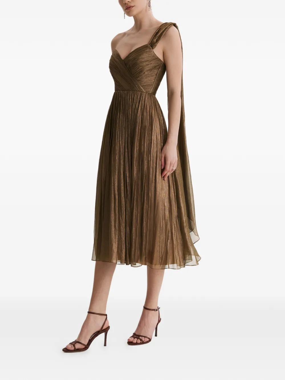 FRAMBOISE Kassia asymmetrische midi-jurk met plissé-effect Bruin