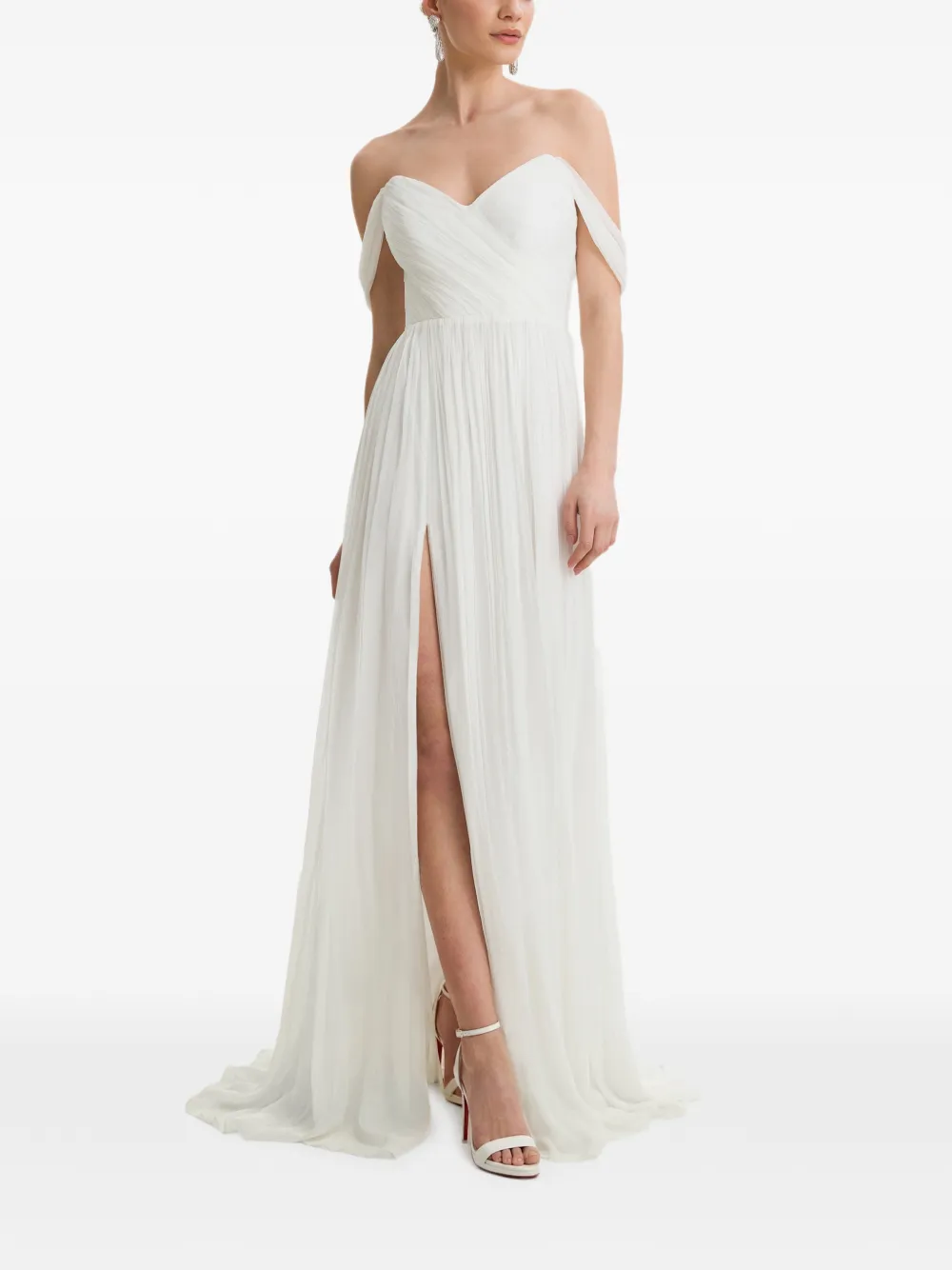 FRAMBOISE Kester geplooide off-shoulder maxi-dress Wit