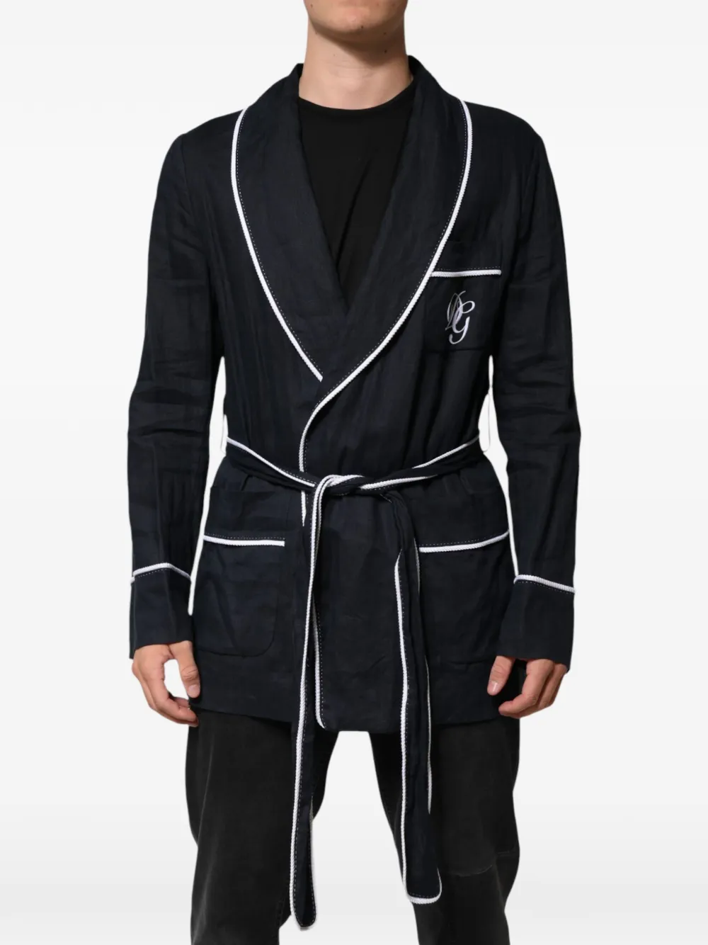 Dolce & Gabbana DG-embroidery piping-detail robe - Blu