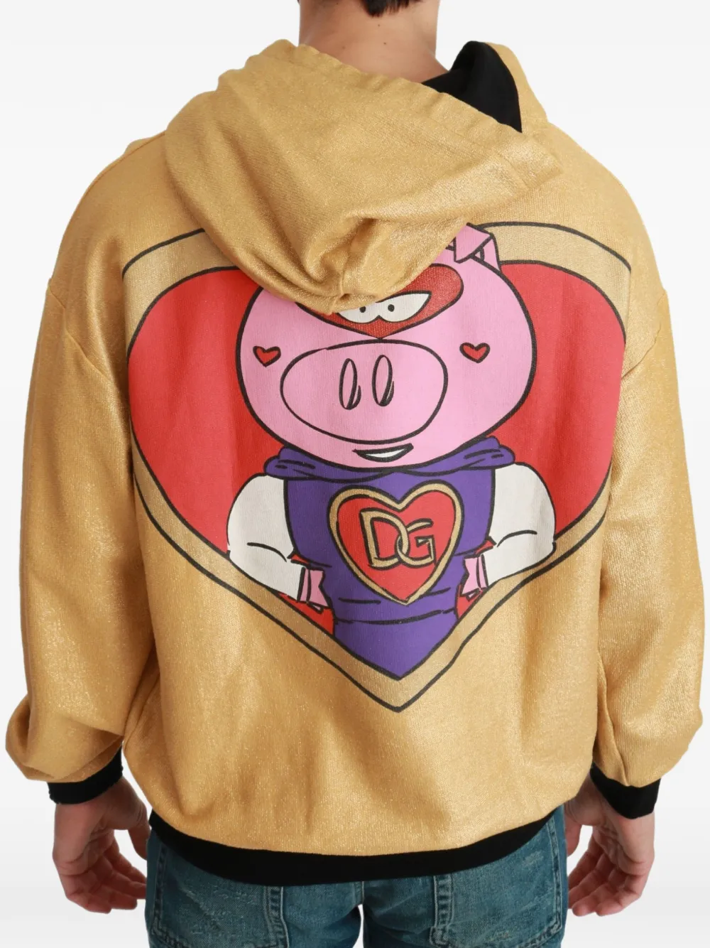 Dolce & Gabbana Hoodie met glitter afwerking en print Geel