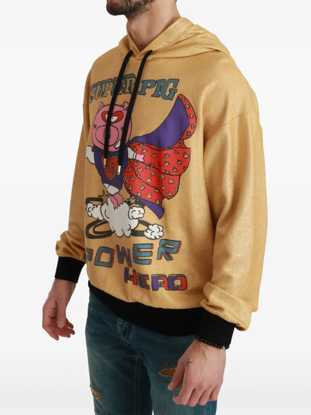 Dolce & Gabbana Hoodie met glitter afwerking en print Geel
