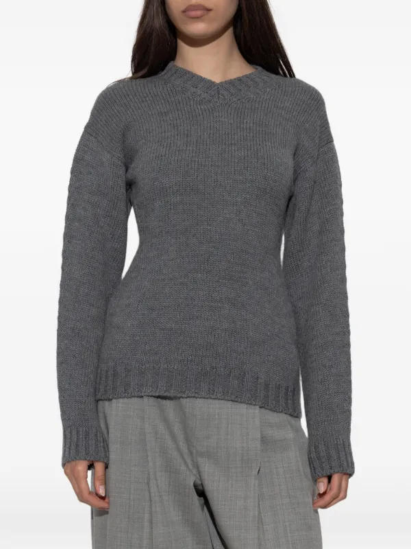 JIL SANDER グレー Vネック セーター Jil Sander リブニット Vネックセーター | グレー | FARFETCH JP