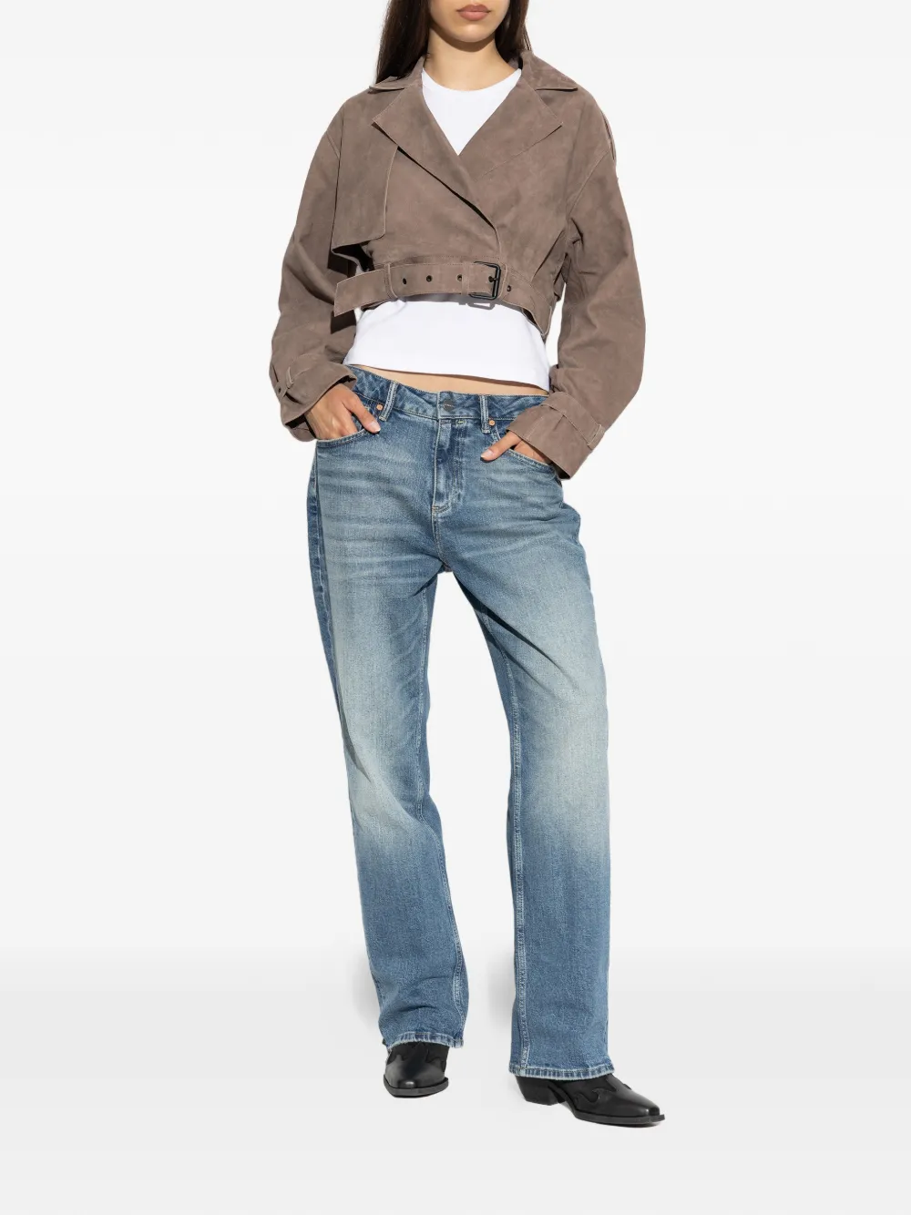 AllSaints Ophelia cropped jack met ceintuur Bruin