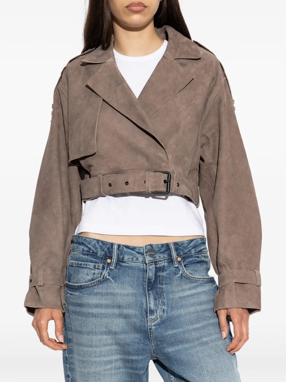 AllSaints Ophelia cropped jack met ceintuur Bruin