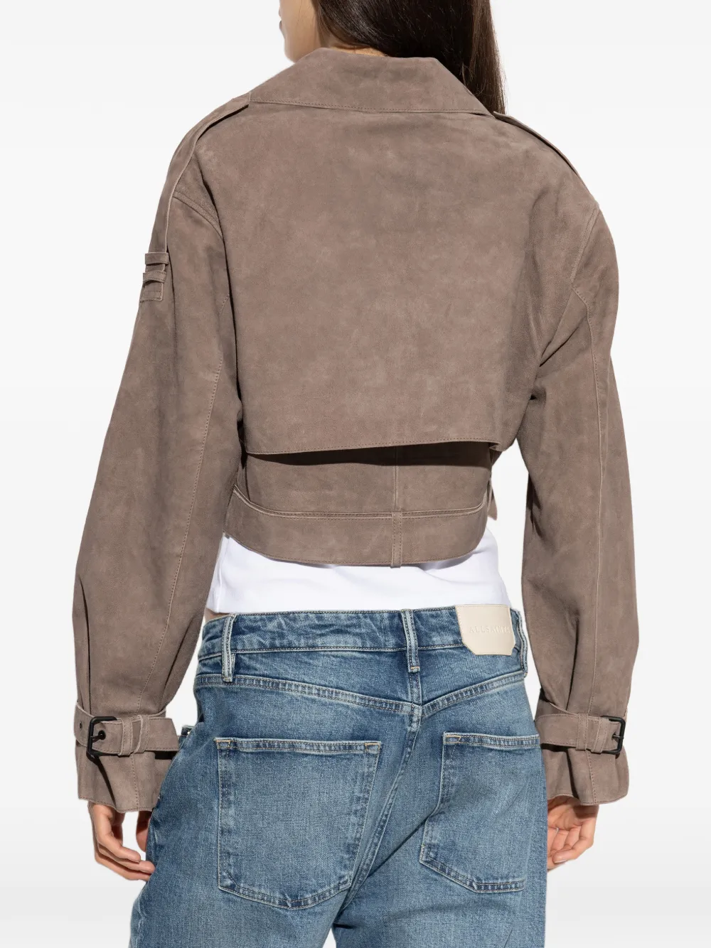 AllSaints Ophelia cropped jack met ceintuur Bruin