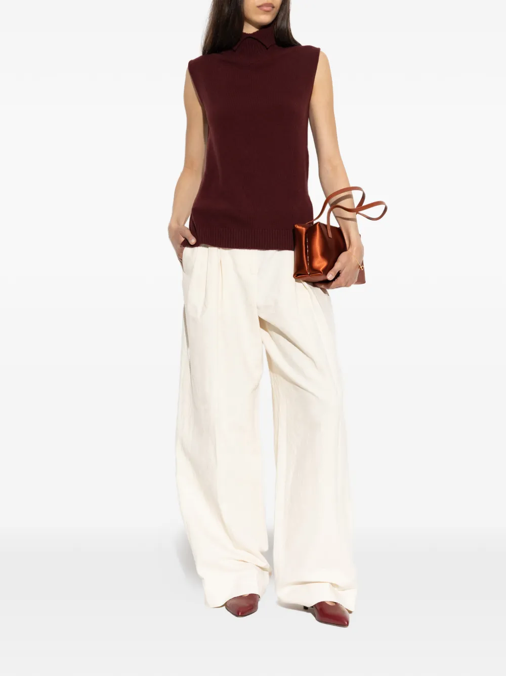 Jil Sander Ribgebreide mouwloze top met kraag Rood