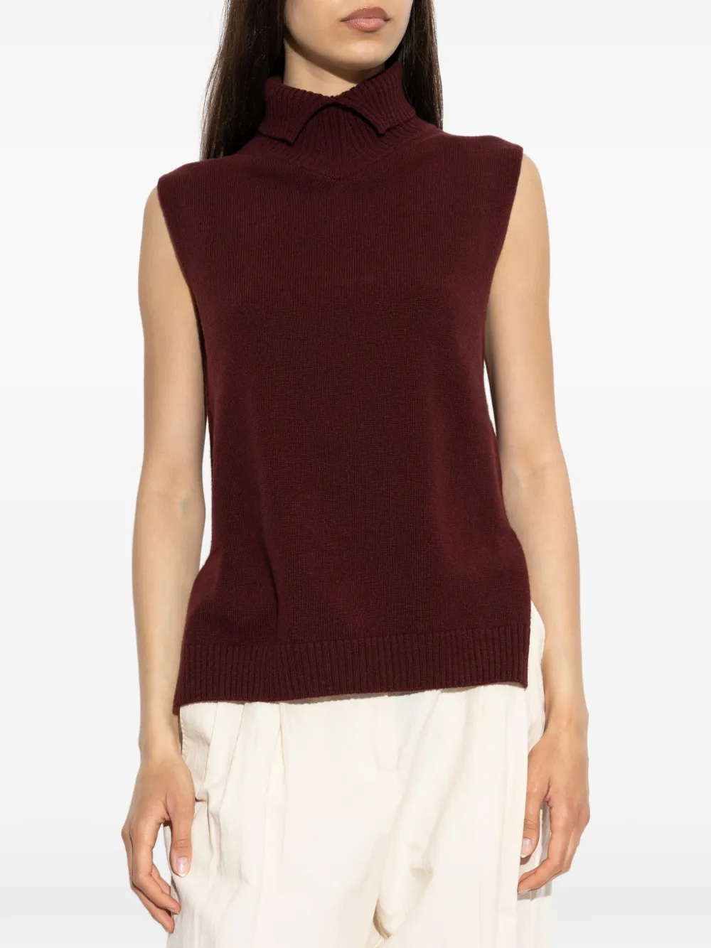 Jil Sander Ribgebreide mouwloze top met kraag Rood