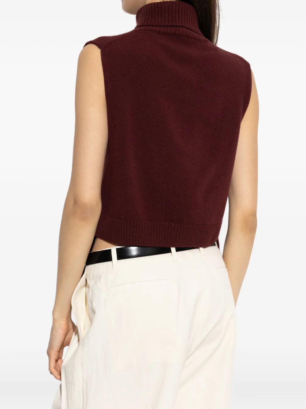 Jil Sander Ribgebreide mouwloze top met kraag Rood
