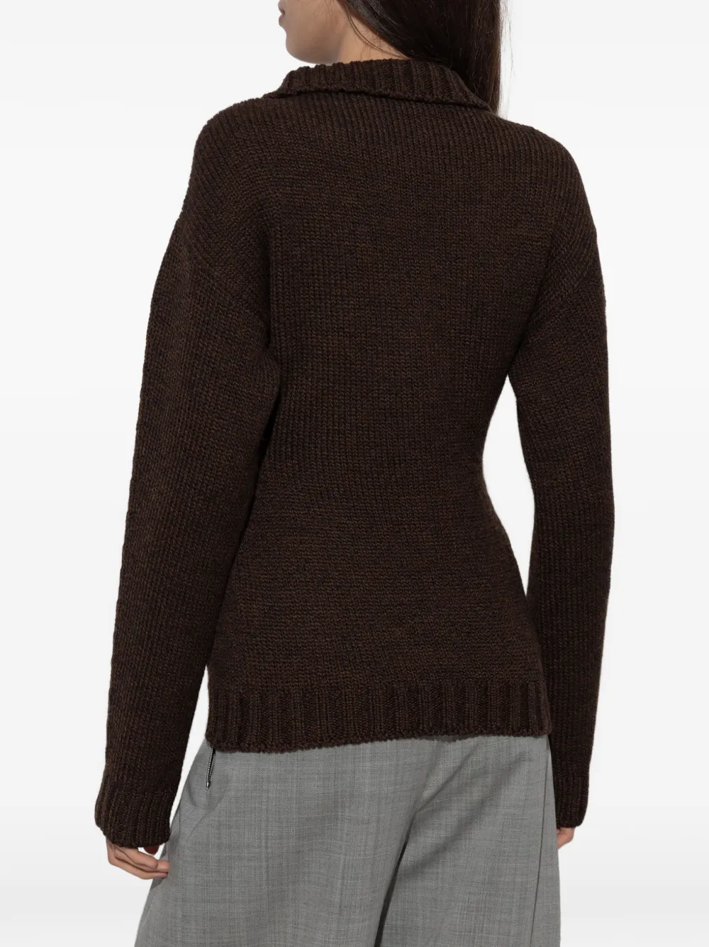 Jil Sander Ribgebreide trui met halve rits Bruin
