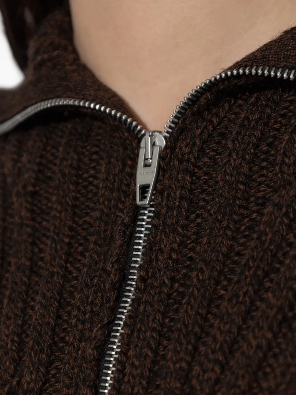 Jil Sander Ribgebreide trui met halve rits Bruin