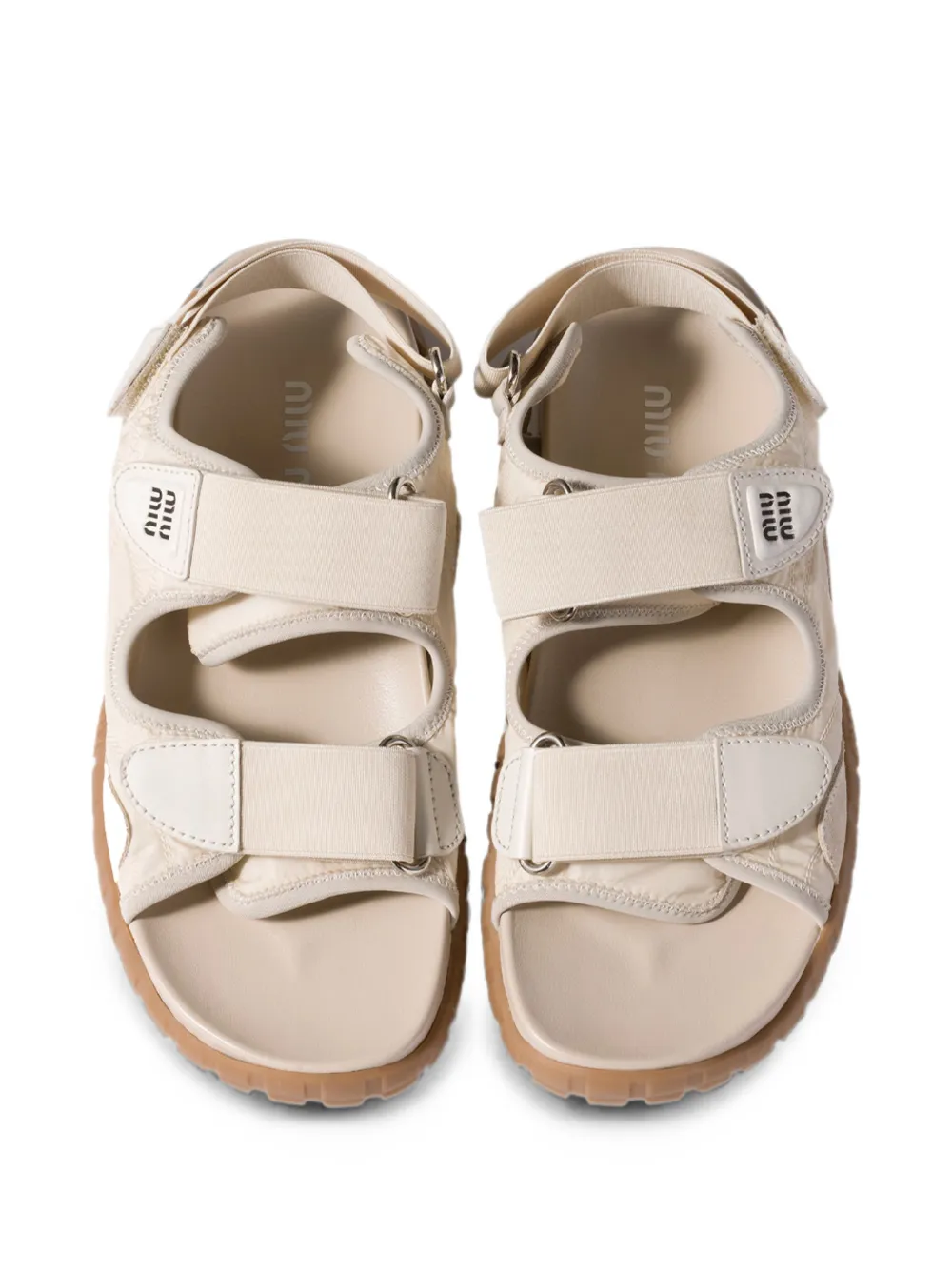 Miu Tyre touch-strap suede sandals Beige