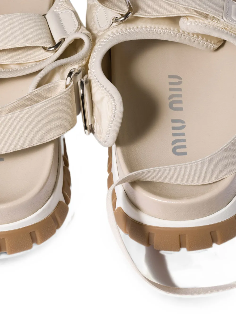 Miu Tyre touch-strap suede sandals Beige