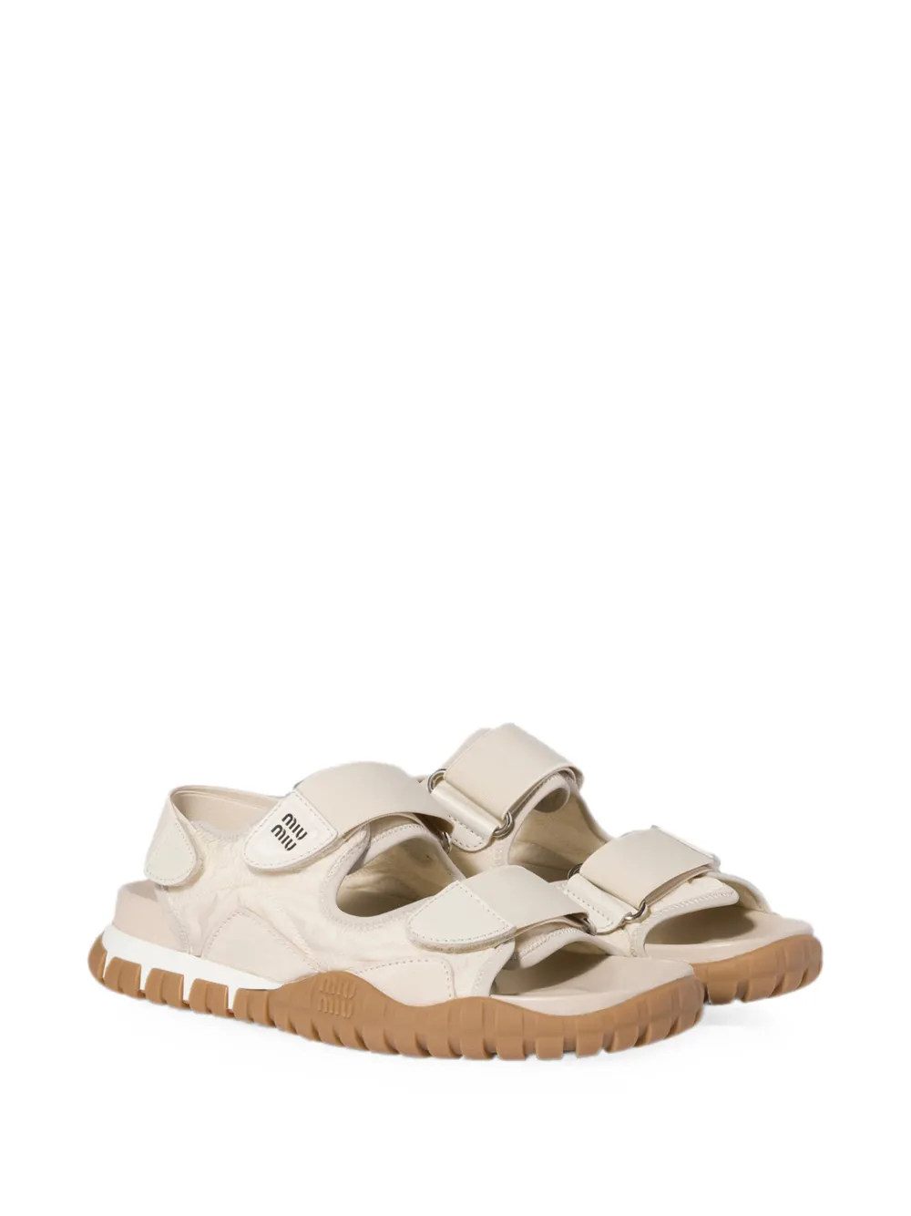 Miu Tyre touch-strap suede sandals Beige