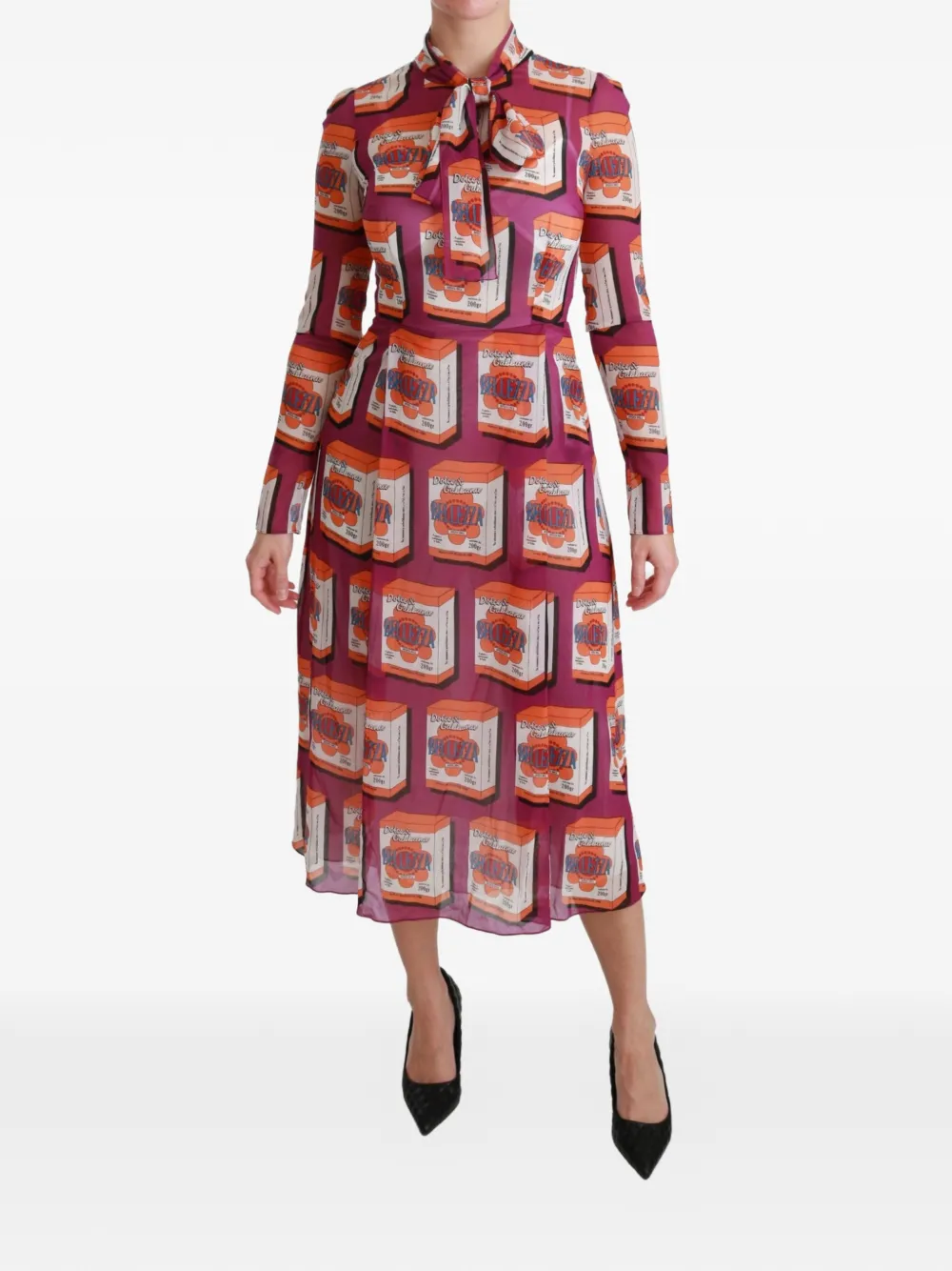 Dolce & Gabbana Abito midi in seta con stampa Bellezza - Viola