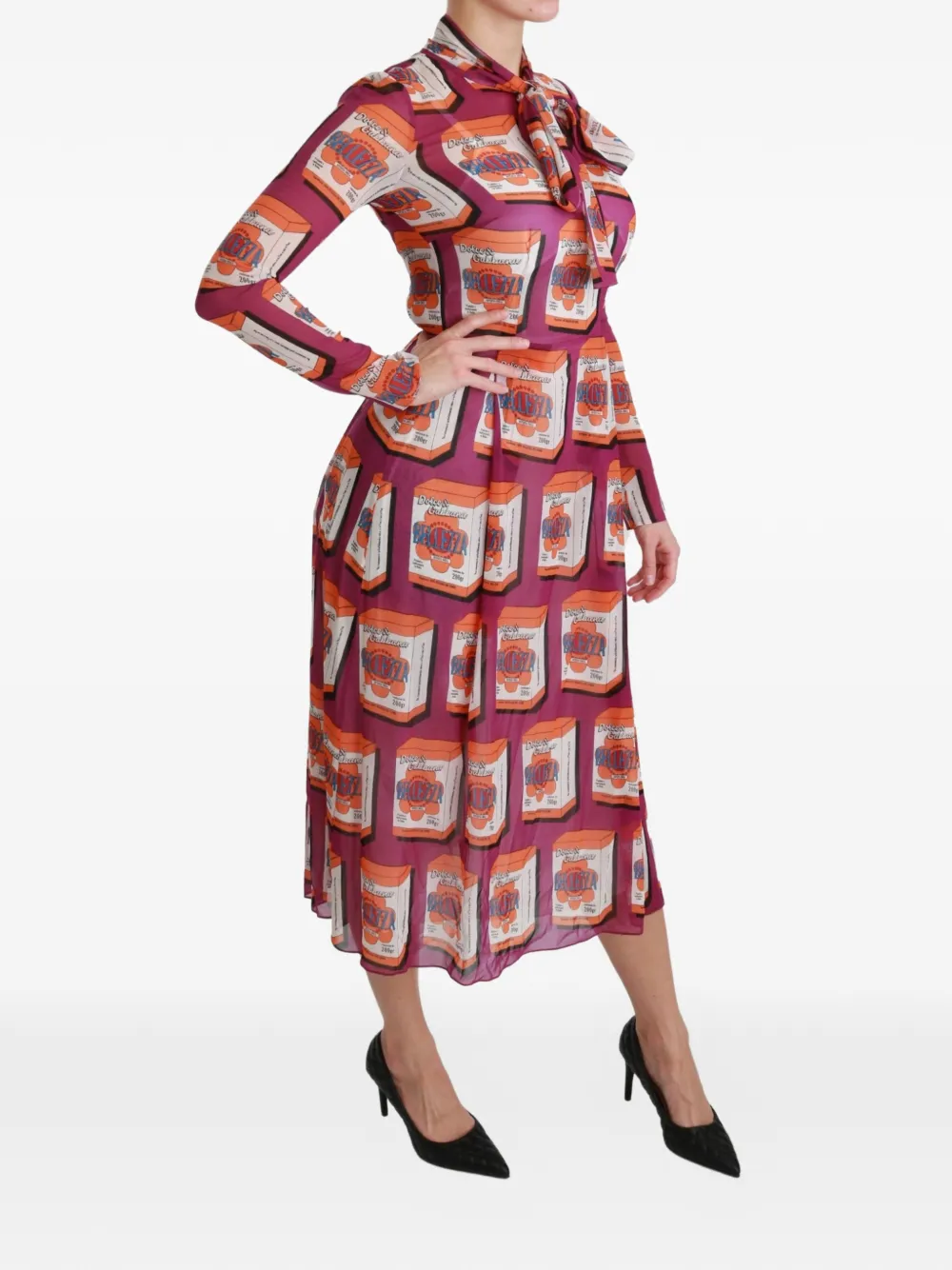 Dolce & Gabbana Zijden midi-jurk met print Paars