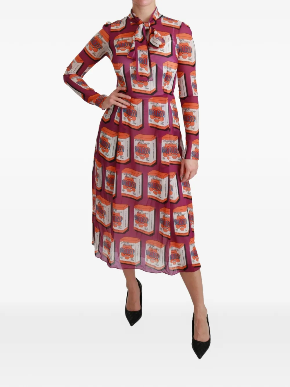 Dolce & Gabbana Zijden midi-jurk met print Paars