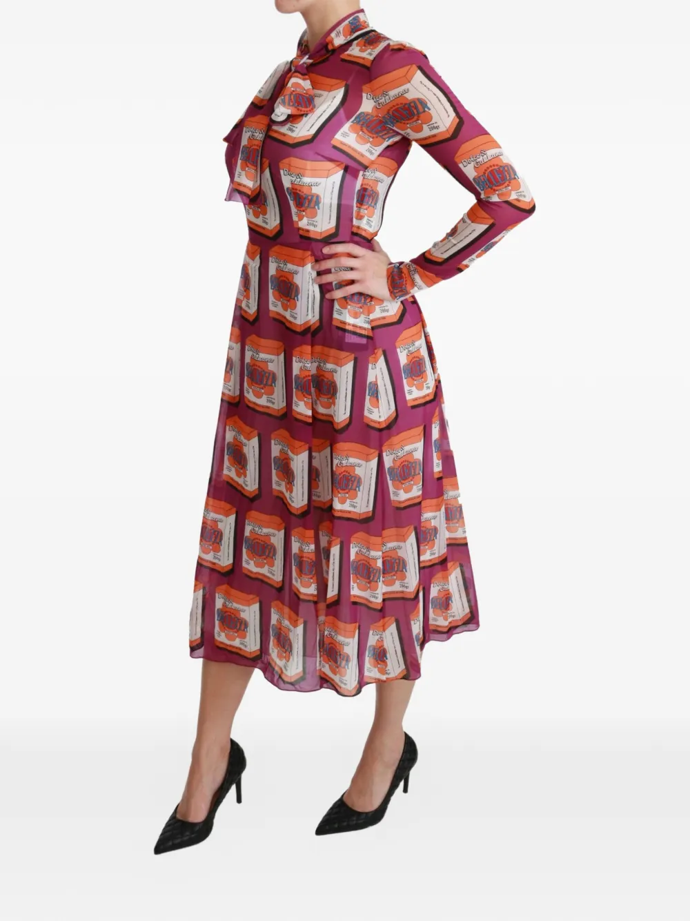 Dolce & Gabbana Zijden midi-jurk met print Paars