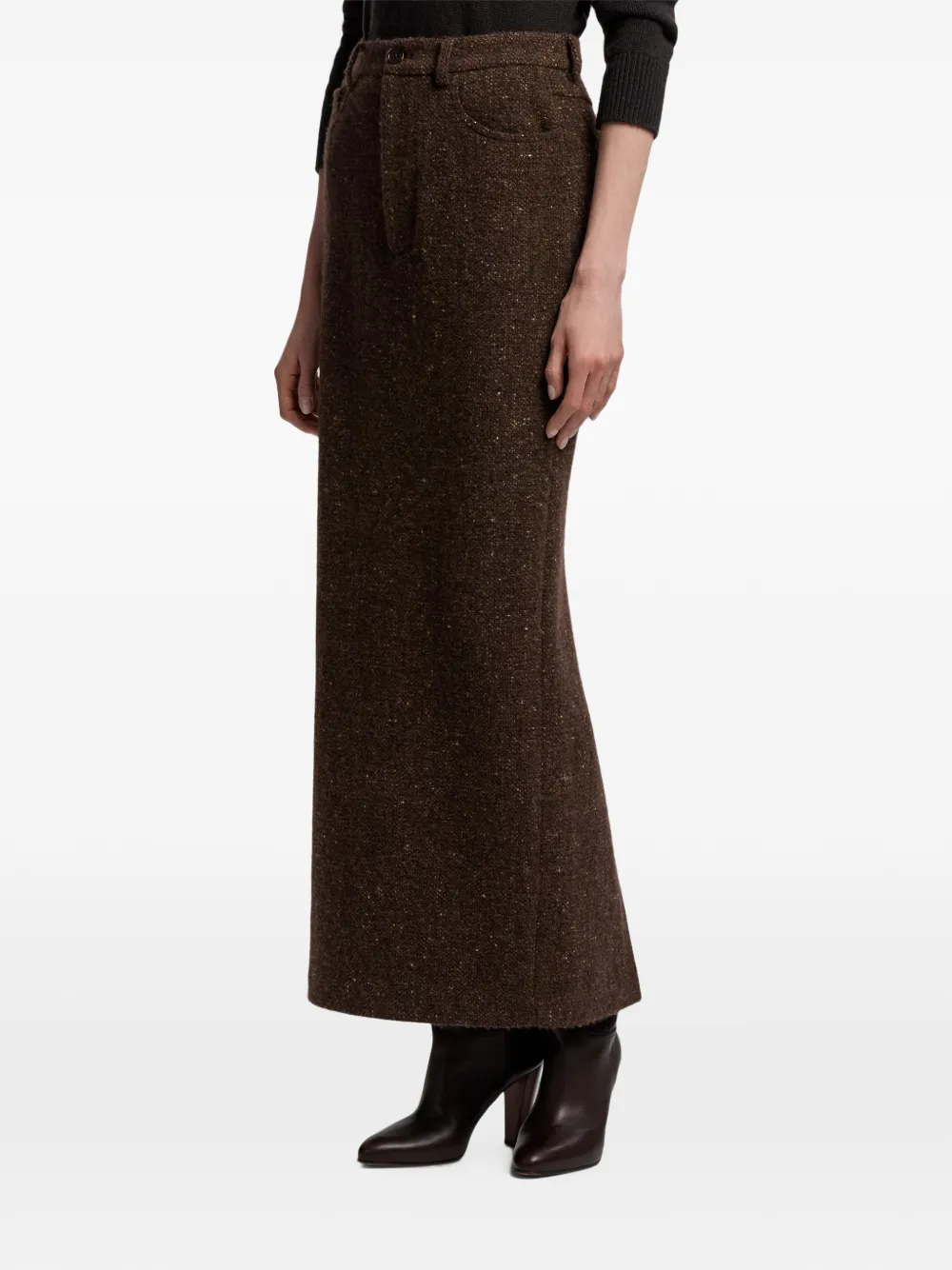 Ralph Lauren Collection Maxi-rok met vijf zakken en tweed-effect Bruin