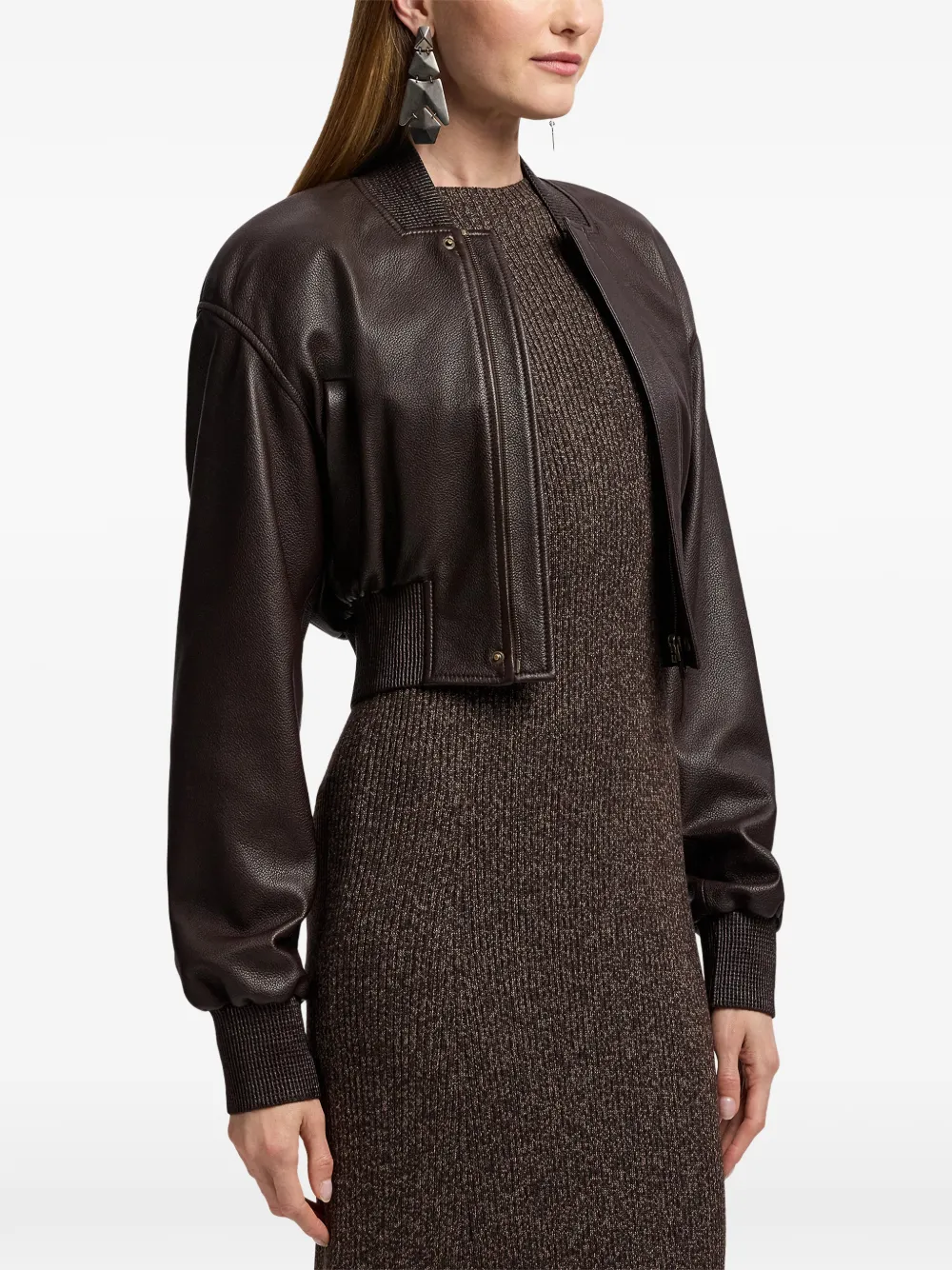 Ralph Lauren Collection Noland cropped leren jack Bruin