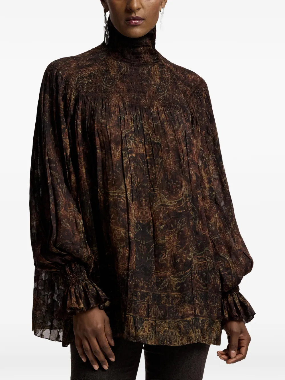 Ralph Lauren Collection Maddison gesmockte blouse met paisley-print Bruin