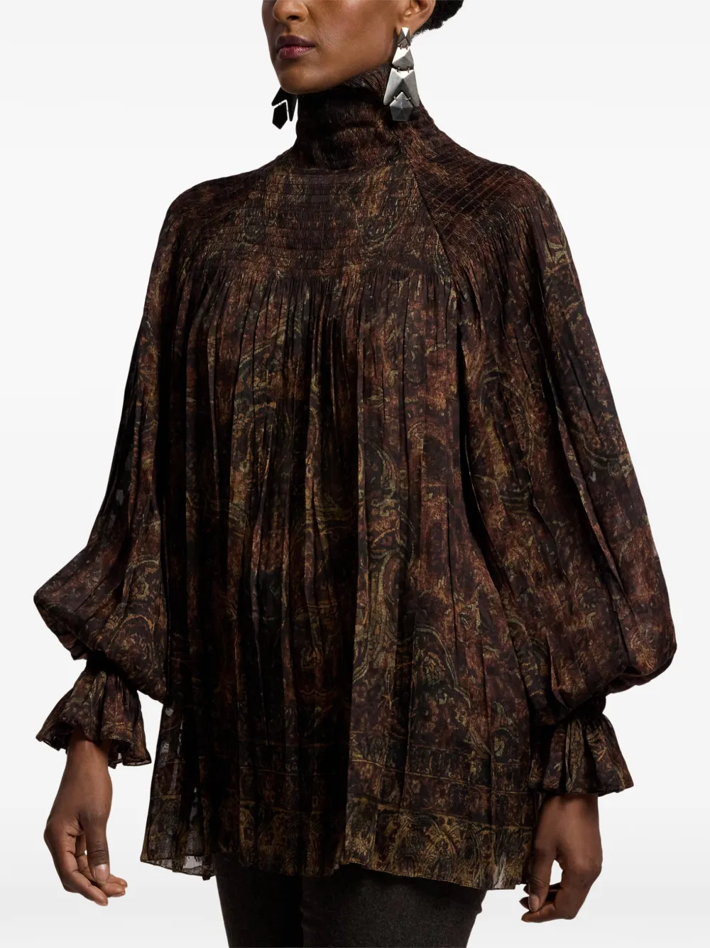 Ralph Lauren Collection Maddison gesmockte blouse met paisley-print Bruin