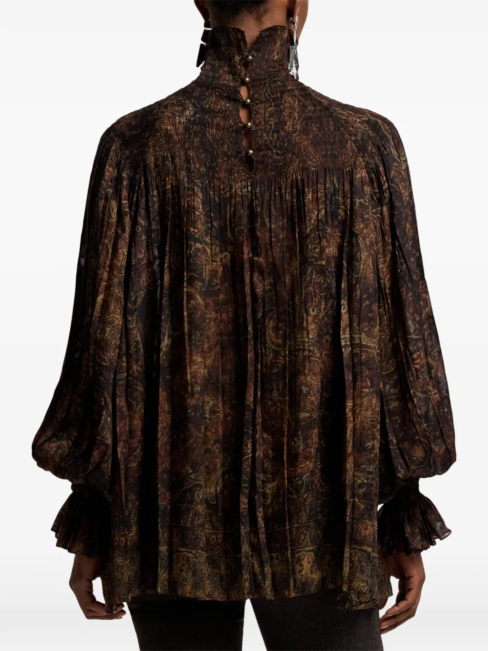 Ralph Lauren Collection Maddison gesmockte blouse met paisley-print Bruin