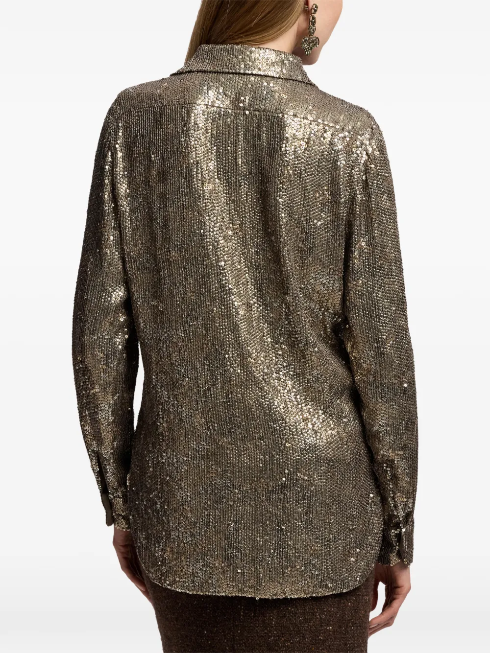 Ralph Lauren Collection Reice zijden blouse verfraaid met pailletten Bruin