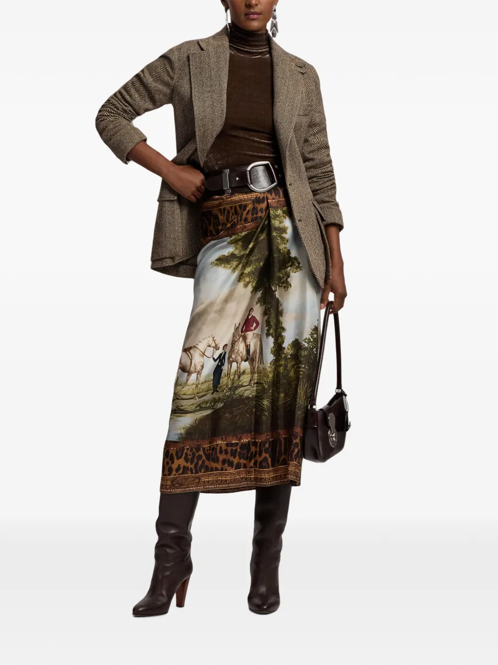 Ralph Lauren Collection Debbie zijden midi-rok met print Bruin