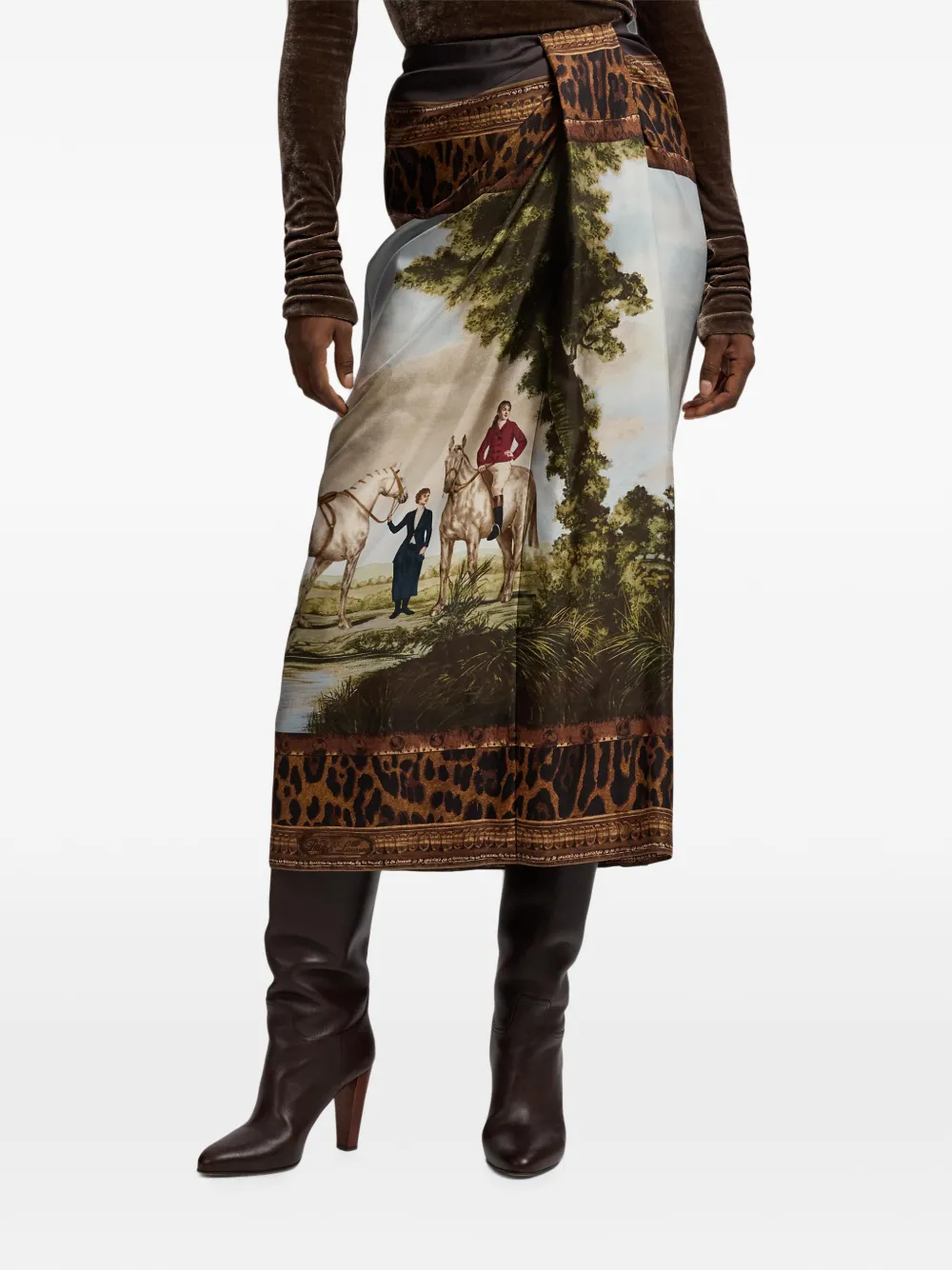 Ralph Lauren Collection Debbie zijden midi-rok met print Bruin