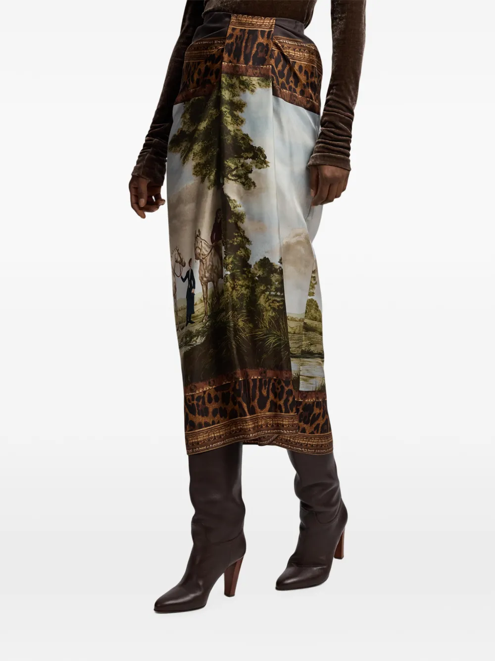 Ralph Lauren Collection Debbie zijden midi-rok met print Bruin