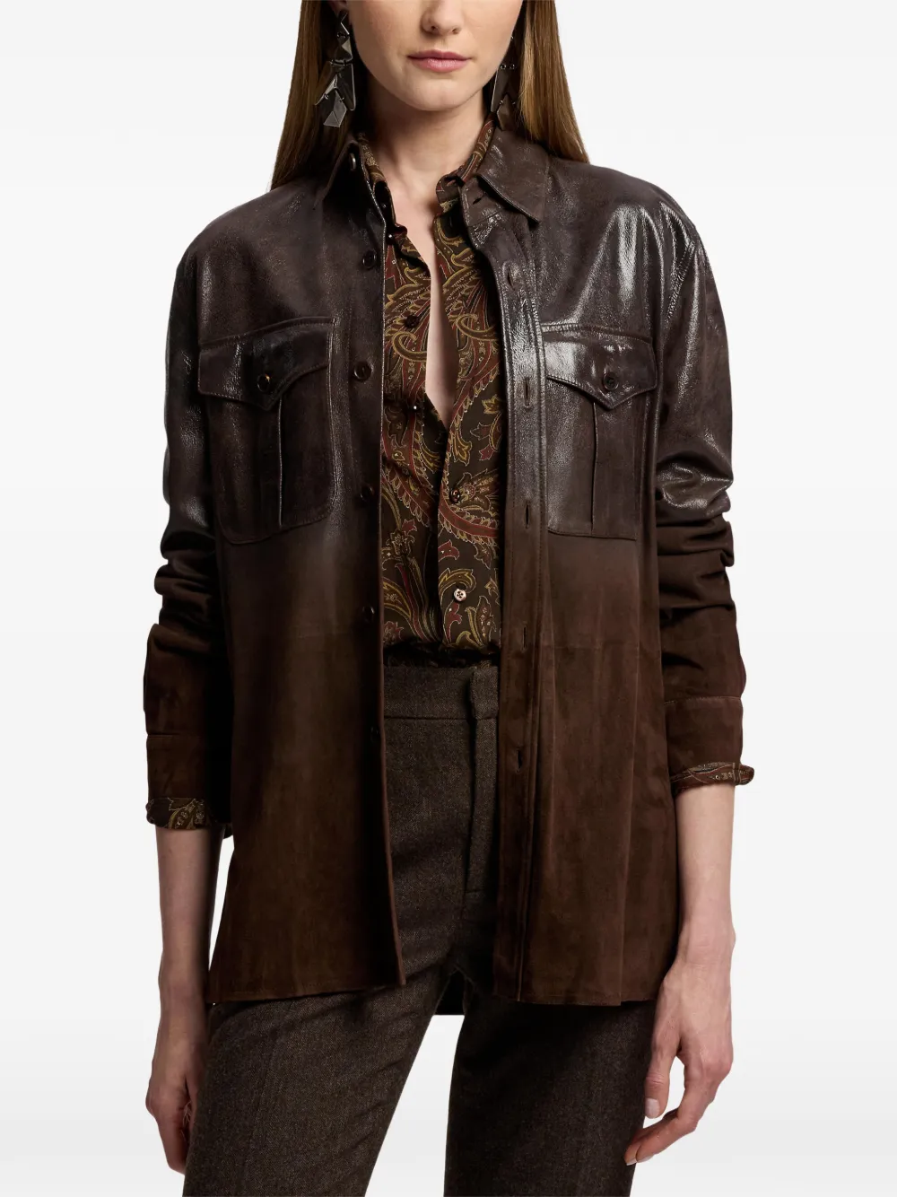 Ralph Lauren Collection Landry degradé suède blouse Bruin