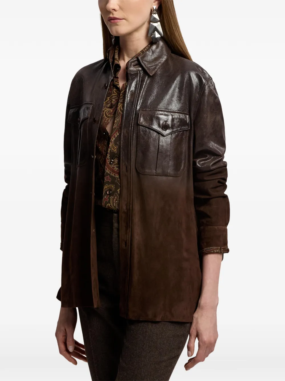 Ralph Lauren Collection Landry degradé suède blouse Bruin