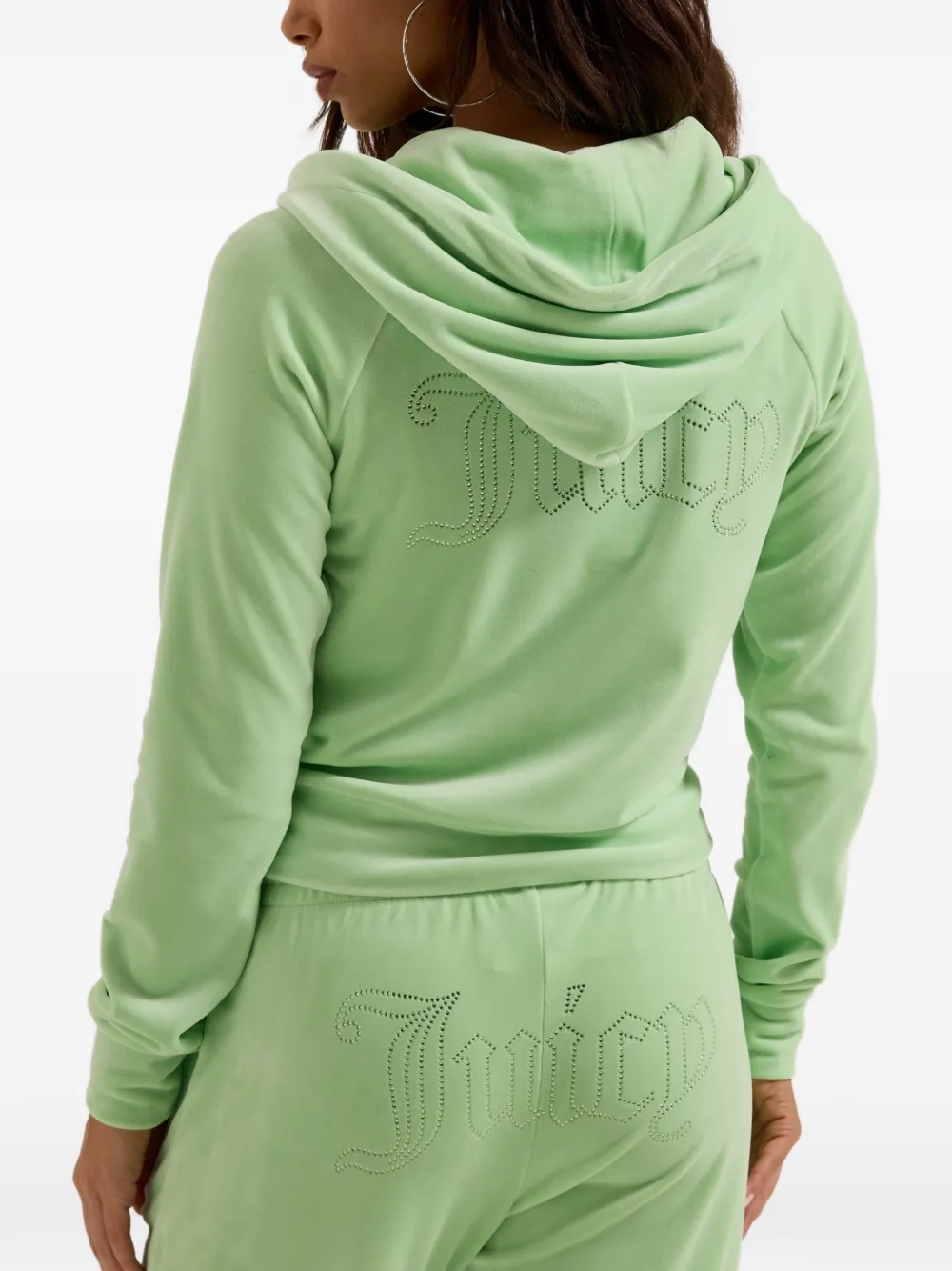 Juicy Couture Diamanté fluwelen hoodie met rits Groen