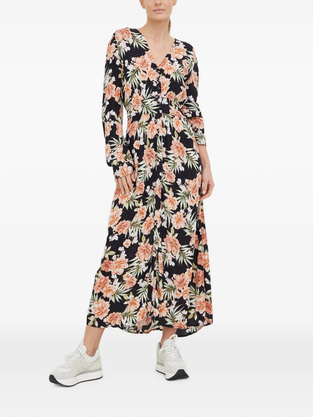 Rip Curl floral-print button-up midi dress - Noir Rip Curl floral-print button-up midi dress - Noir