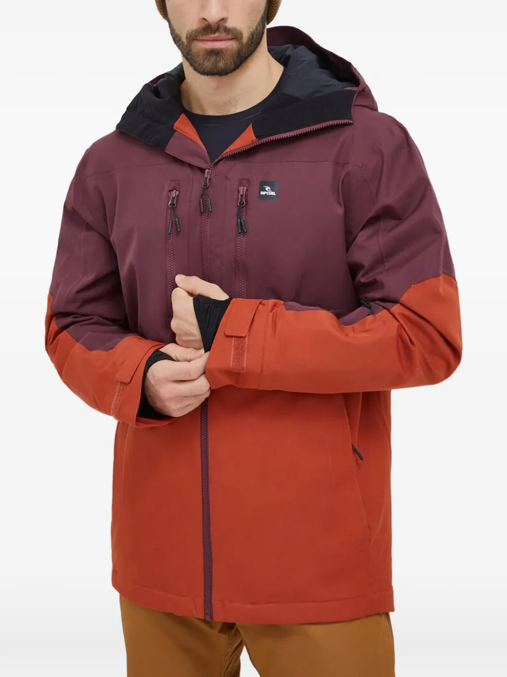 Rip Curl Colour-block Hooded Jacket In Brown