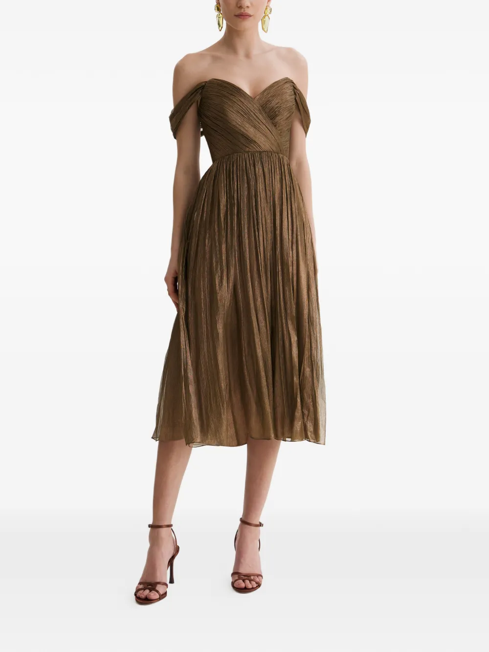 FRAMBOISE Giavera pleated off-shoulder midi dress