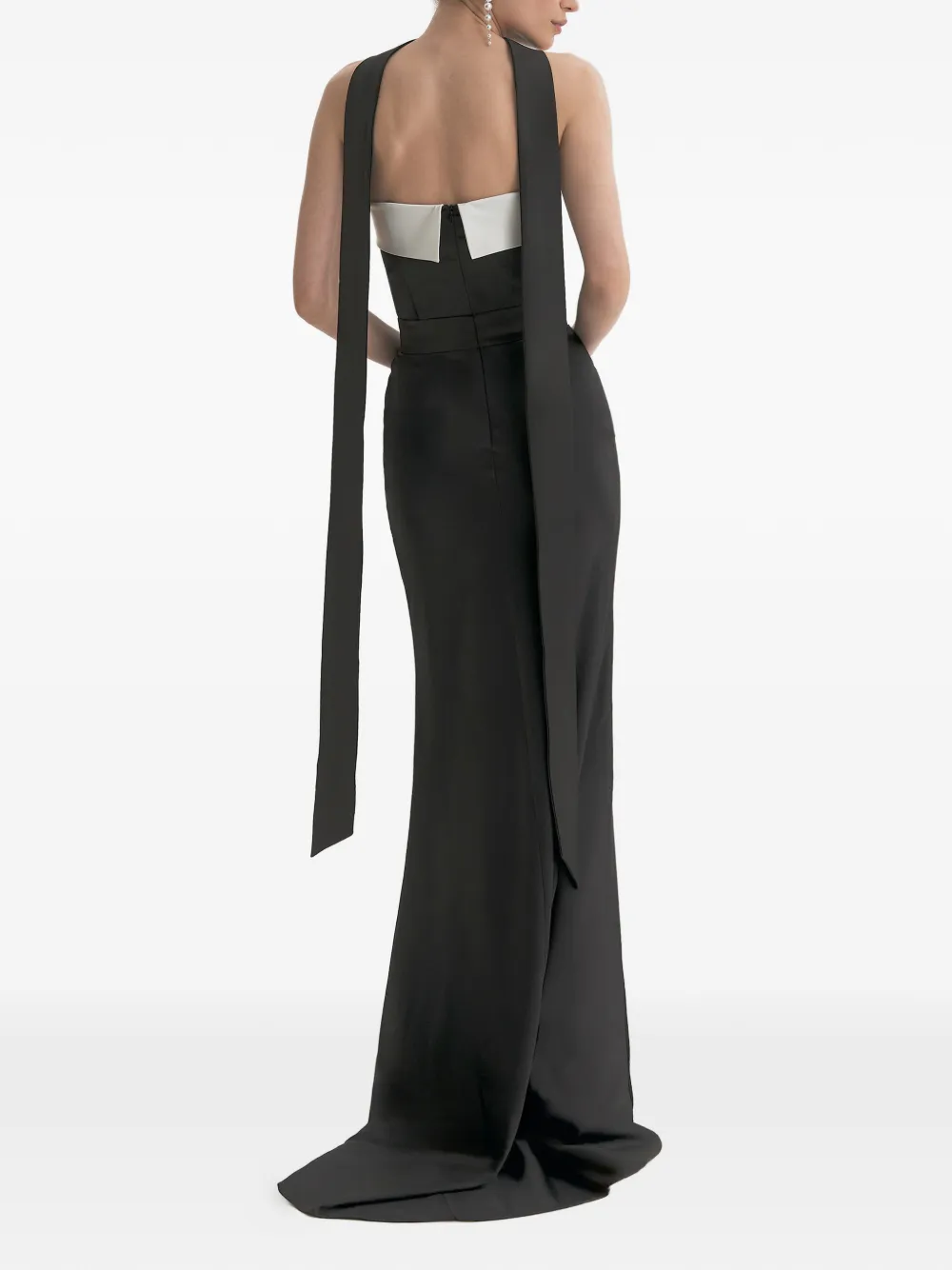 FRAMBOISE Hilary strapless maxi-dress met colourblocking Zwart
