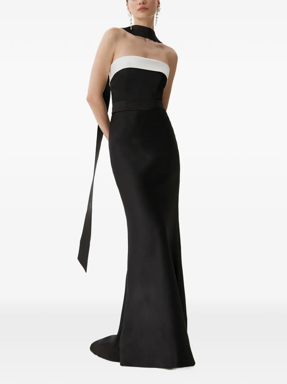 FRAMBOISE Hilary strapless maxi-dress met colourblocking Zwart