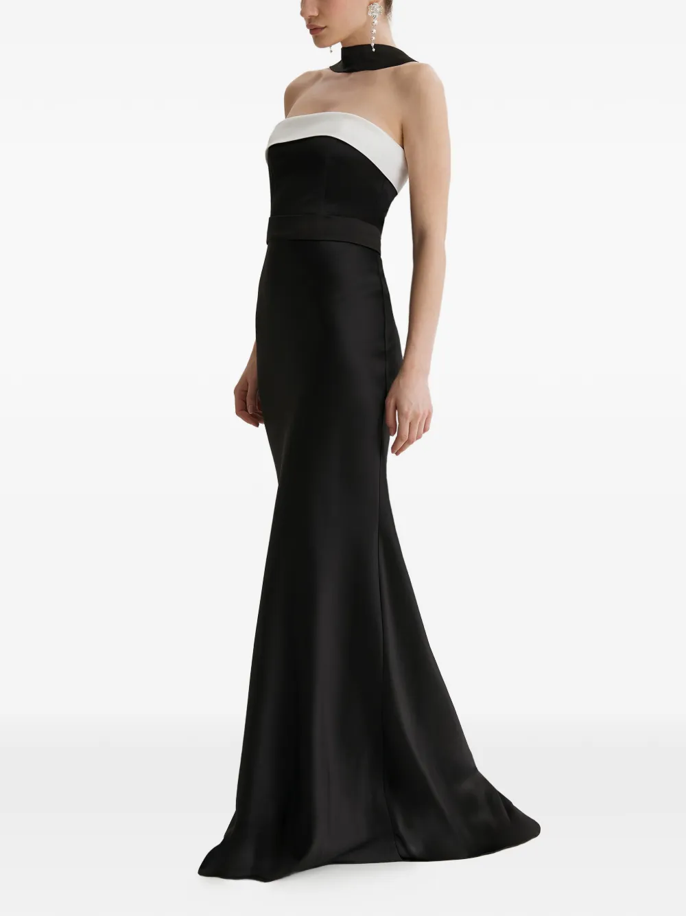 FRAMBOISE Hilary strapless maxi-dress met colourblocking Zwart