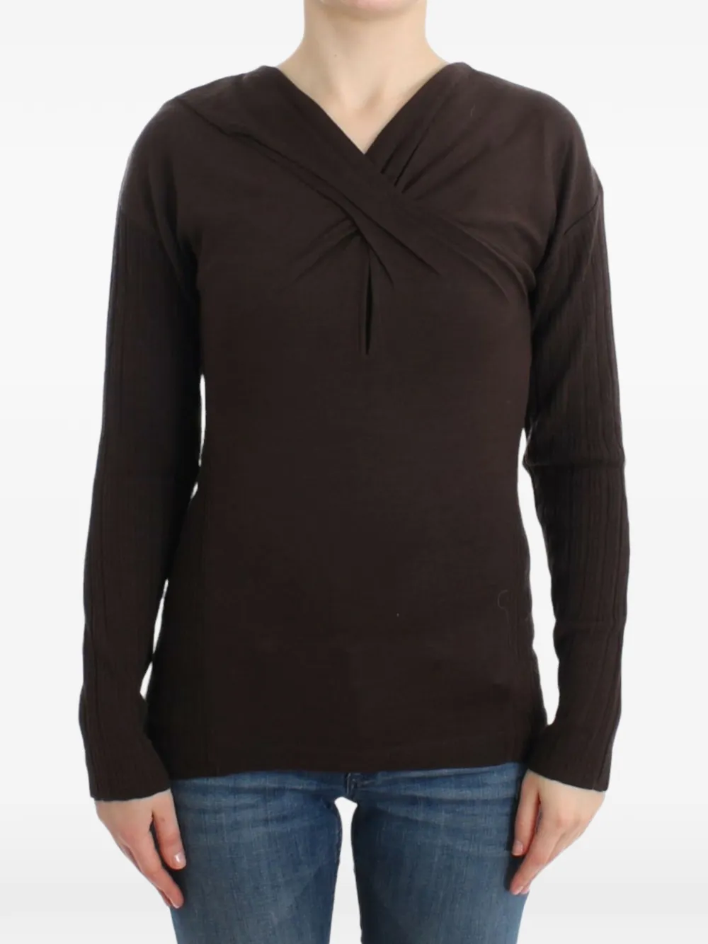 Roberto Cavalli crossover-neck ribbed-knit sweater