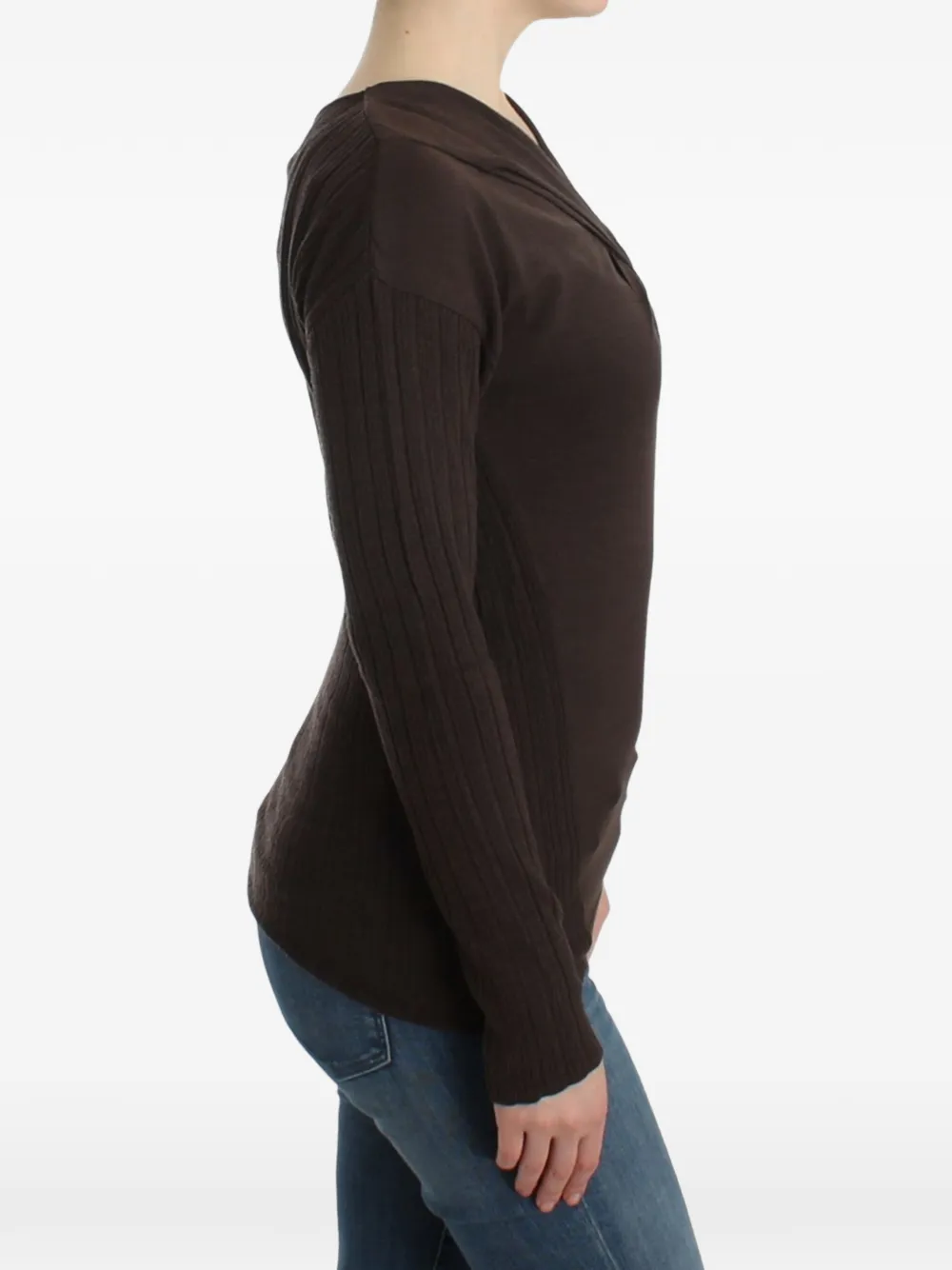 Roberto Cavalli crossover-neck ribbed-knit sweater Bruin