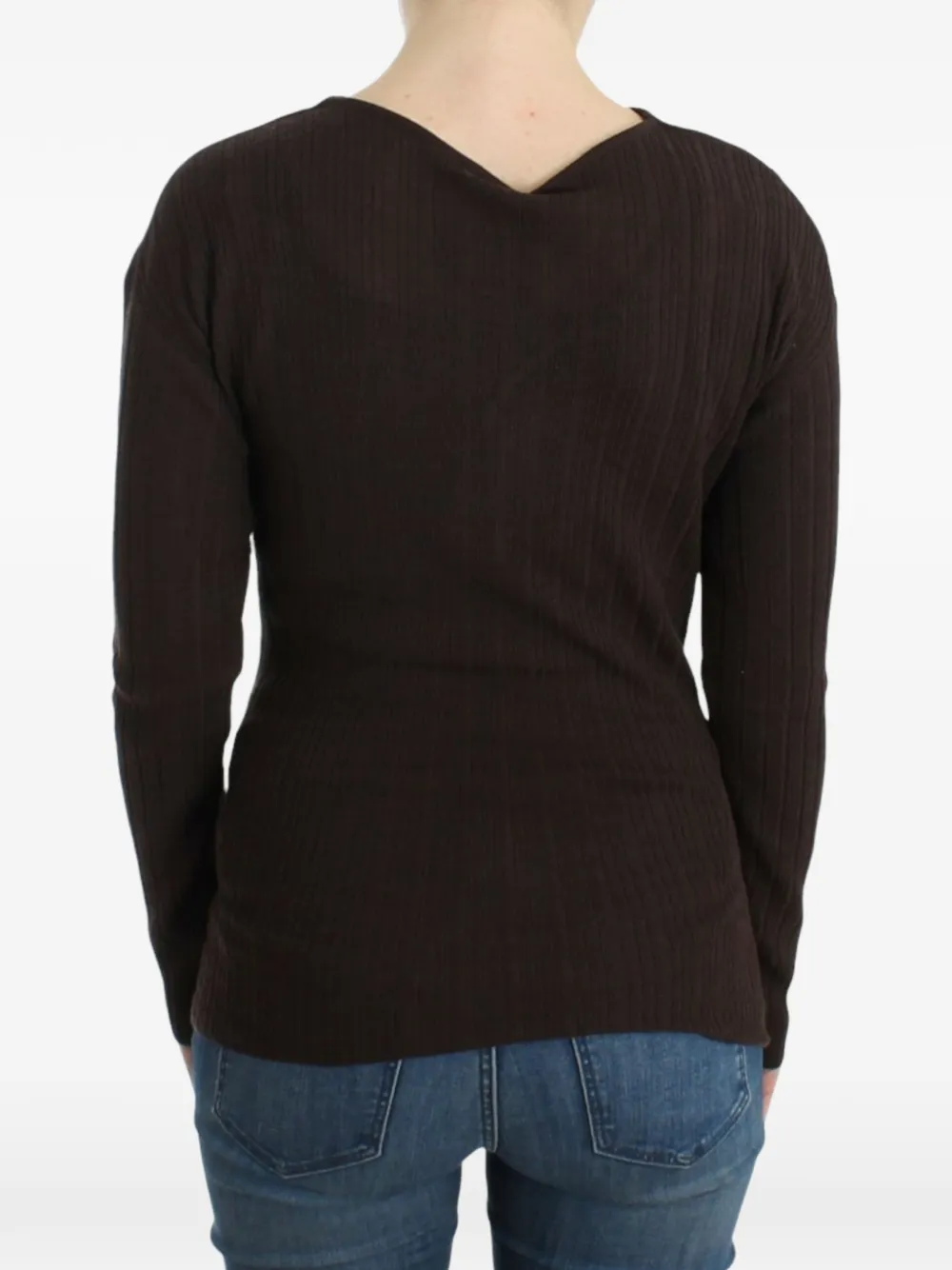 Roberto Cavalli crossover-neck ribbed-knit sweater Bruin