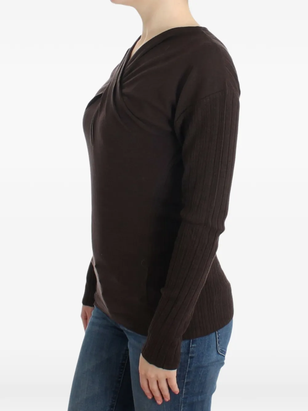 Roberto Cavalli crossover-neck ribbed-knit sweater Bruin